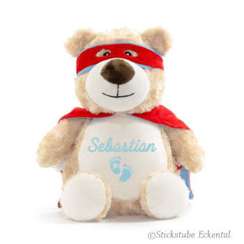 Kuscheltier Superheld Bär bestickt mit Namen